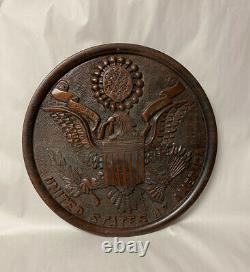 Vintage Hand Carved Us Presidential Seal Eagle Wooden Patriotic Wall Plaque