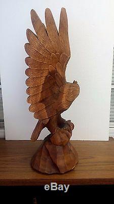 Vintage Hand Carved Wood Eagle 25 High 8 1/2 W Signed Bahamas Good Condition
