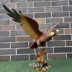 Vintage Hand Carved Wood Eagle Hawk Large Sculpture Signed