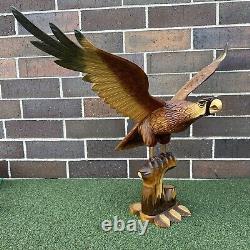 Vintage Hand Carved Wood Eagle Hawk Large Sculpture Signed