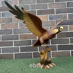 Vintage Hand Carved Wood Eagle Hawk Large Sculpture Signed