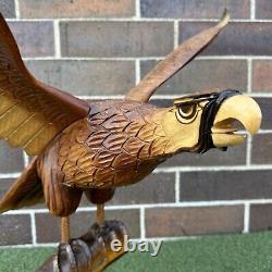 Vintage Hand Carved Wood Eagle Hawk Large Sculpture Signed