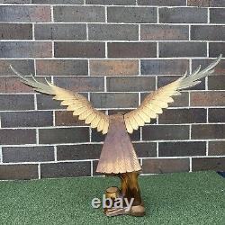 Vintage Hand Carved Wood Eagle Hawk Large Sculpture Signed