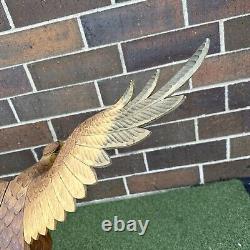 Vintage Hand Carved Wood Eagle Hawk Large Sculpture Signed