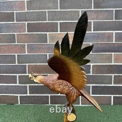 Vintage Hand Carved Wood Eagle Hawk Large Sculpture Signed