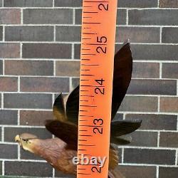 Vintage Hand Carved Wood Eagle Hawk Large Sculpture Signed