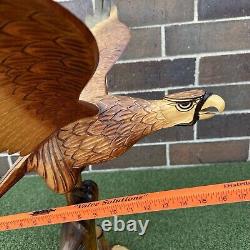 Vintage Hand Carved Wood Eagle Hawk Large Sculpture Signed