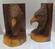 Vintage Hand Carved Wood Eagle Head Bookends Tramp Art One Of A Kind Large