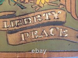 Vintage Hand-Carved Wood Hanging Sign 1776 Liberty Peace Wagenhals Studios