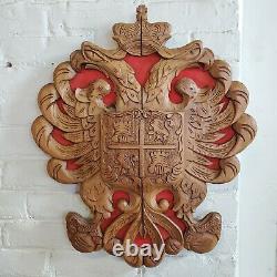 Vintage Hand Carved Wood Scottish Shield Coat of Arms Crest Eagle Folk Art 22x19