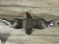 Vintage Hand Carved Wood Wooden Bald Eagle With Distinctive Yellow Eyes 19 Tall