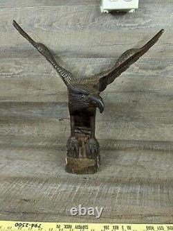 Vintage Hand Carved Wood Wooden Bald Eagle With Distinctive Yellow Eyes 19 Tall