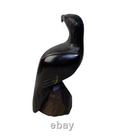 Vintage Hand Carved Wood Wooden Carving Perched Eagle on Rock 11