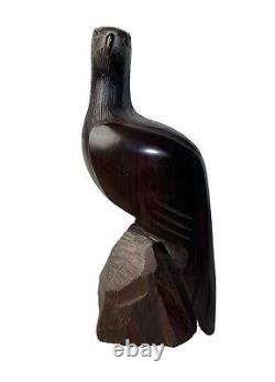 Vintage Hand Carved Wood Wooden Carving Perched Eagle on Rock 11