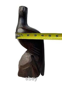 Vintage Hand Carved Wood Wooden Carving Perched Eagle on Rock 11