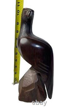 Vintage Hand Carved Wood Wooden Carving Perched Eagle on Rock 11