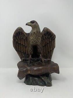 Vintage Hand Carved Wooden 9-1/2 Tall EAGLE Bird Statue Sculpture