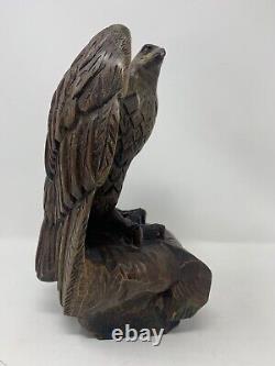 Vintage Hand Carved Wooden 9-1/2 Tall EAGLE Bird Statue Sculpture