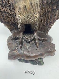 Vintage Hand Carved Wooden 9-1/2 Tall EAGLE Bird Statue Sculpture