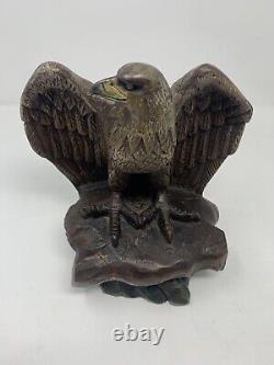 Vintage Hand Carved Wooden 9-1/2 Tall EAGLE Bird Statue Sculpture