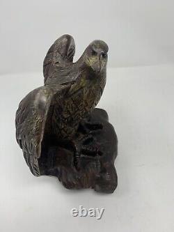 Vintage Hand Carved Wooden 9-1/2 Tall EAGLE Bird Statue Sculpture