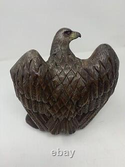 Vintage Hand Carved Wooden 9-1/2 Tall EAGLE Bird Statue Sculpture