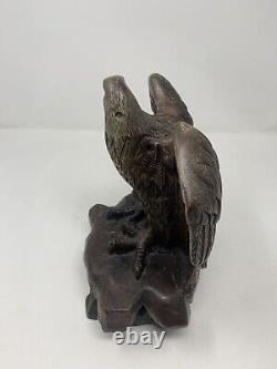 Vintage Hand Carved Wooden 9-1/2 Tall EAGLE Bird Statue Sculpture