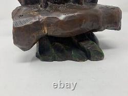 Vintage Hand Carved Wooden 9-1/2 Tall EAGLE Bird Statue Sculpture