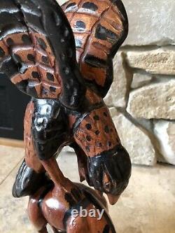 Vintage Hand Carved Wooden Bald Eagle Attack Bird Figure Sculpture Wood Carving