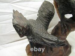 Vintage Hand Carved Wooden Bald Eagle Pair Bird Figure Sculpture Wood Carving
