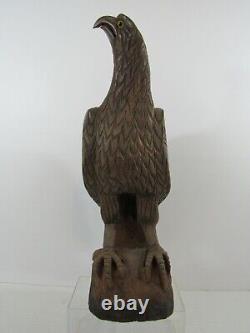 Vintage Hand Carved Wooden Bald Eagle Sculpture Circa 1960's (Pg40C)