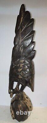 Vintage Hand Carved Wooden Eagle Attacking Snake Wooden Carving Large 23.5