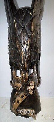 Vintage Hand Carved Wooden Eagle Attacking Snake Wooden Carving Large 23.5