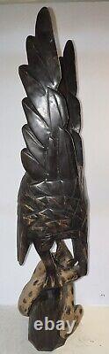 Vintage Hand Carved Wooden Eagle Attacking Snake Wooden Carving Large 23.5