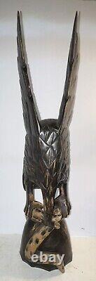 Vintage Hand Carved Wooden Eagle Attacking Snake Wooden Carving Large 23.5