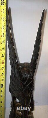 Vintage Hand Carved Wooden Eagle Attacking Snake Wooden Carving Large 23.5