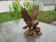 Vintage Hand Carved Wooden Eagle Falcon Wings Out Stands 12 1/2 Inches Tall