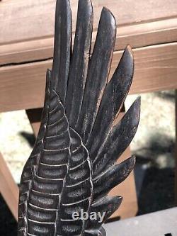 Vintage Hand Carved Wooden Eagle Statue Wings Stretched Nice Detail 1 OF 2