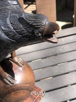 Vintage Hand Carved Wooden Eagle Statue Wings Stretched Nice Detail 1 OF 2