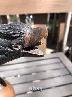 Vintage Hand Carved Wooden Eagle Statue Wings Stretched Nice Detail 1 OF 2