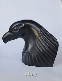 Vintage Hand Carved and Polished Solid Onyx Eagle Head Sculpture 9H x6W× 11.7