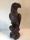 Vintage Hand Carved Teak Oriental Hawk Falcon Eagle Statue Figure Glass Eyes