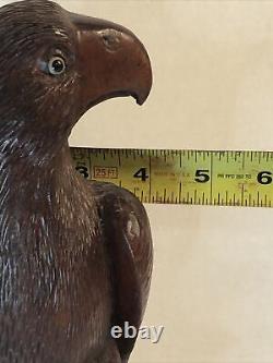 Vintage Hand Carved teak Oriental Hawk Falcon Eagle Statue Figure glass eyes