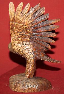 Vintage Hand Carving Wood Eagle Statuette