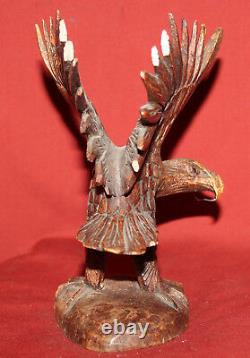 Vintage Hand Carving Wood Eagle Statuette