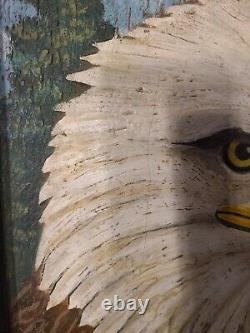 Vintage Hand carved Wood Sculptured Painting, Bald Eagle, Folk Art, Decorative