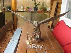 Vintage Huge Eagle (falcon) USSR Russian Hand Carved Wood Figure+gift small eagl