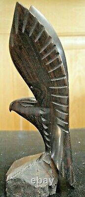 Vintage IRONWOOD Hawk Falcon Eagle Bird Hand Carved Wooden Sculpture