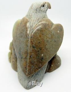 Vintage Inuit Signed Bald Eagle Hand Carved Sculpture Serpentine Stone Figurine