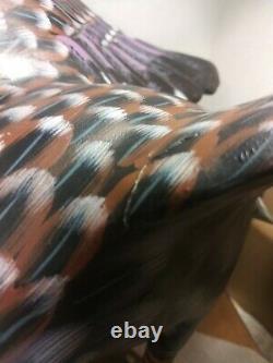 Vintage Large Hand Carved And Painted Wooden Eagle Sculpture. Beautiful
